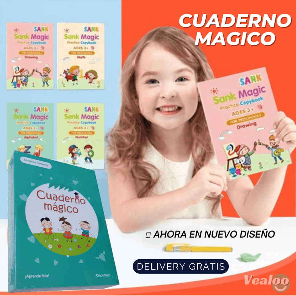 CUADERNO MÁGICO (SET DE 4 CUADERNOS + LAPICERO MÁGICO)