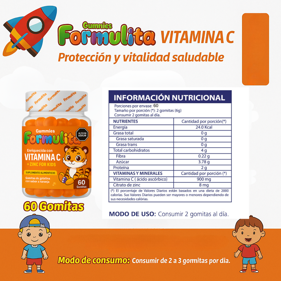 GOMITAS FORMULITA VITAMINA  C + ZINC PARA NIÑOS (gomitas)
